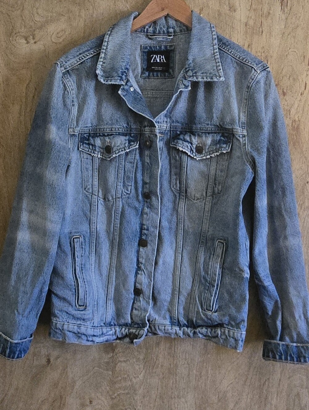 Zara Denim Distressed Faded Trucker Jeans Jacket